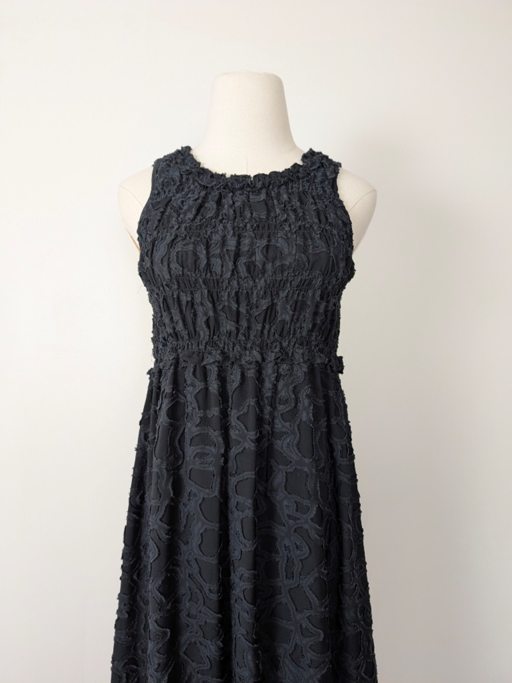 Club Monaco Black Smocked Midi Dress Formal Size XS High Neck - Picture 4 of 14